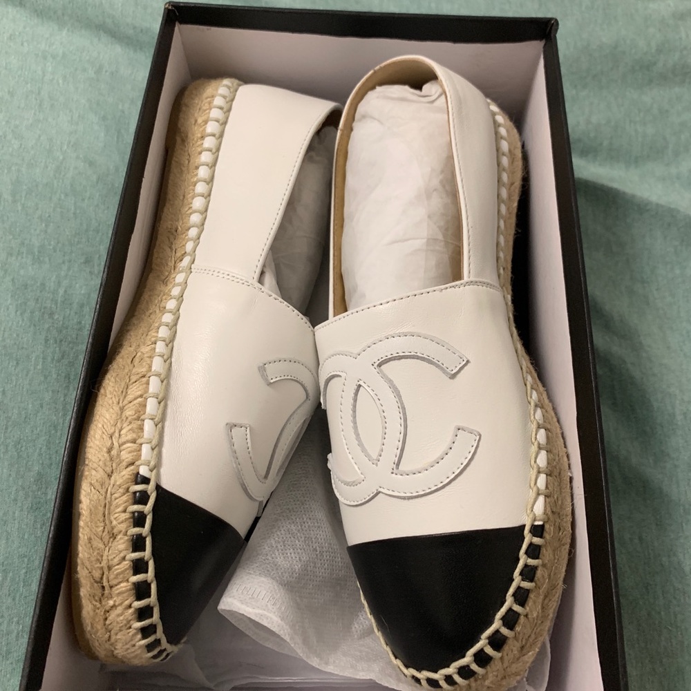 Black & White Leather Chanel espadrilles